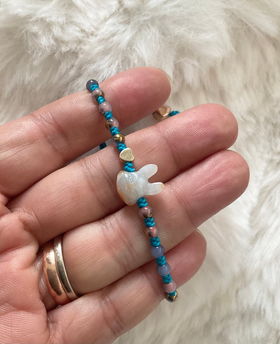 Handmade Natural Untreated Burmese Jade Rabbit bracelet