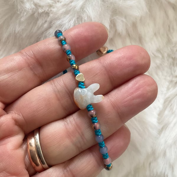 Handmade Natural Untreated Burmese Jade Rabbit bracelet