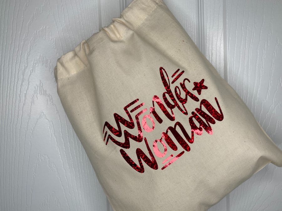 Wonder Woman , 100% cotton knitting Sack with drawstring.project bag
