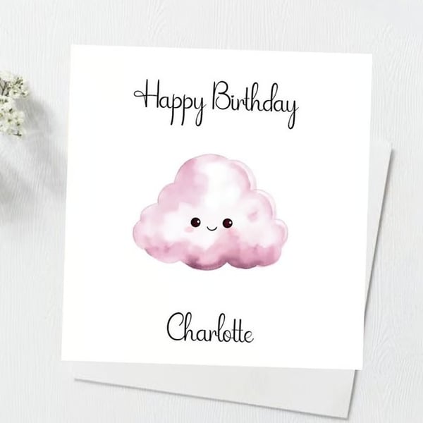 Personalised Pink Cloud Birthday Card Handmade Birthday Card 