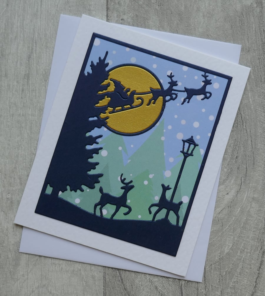 Christmas Eve Night - Father Christmas & Reindeer - Christmas Card