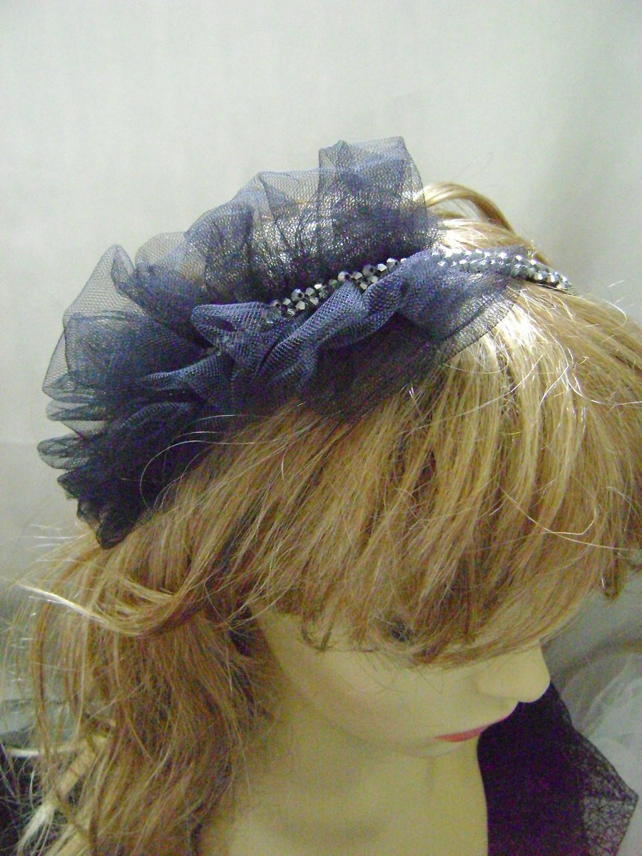 Black Net Beaded Fascinator