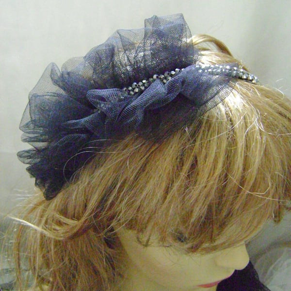 Black Net Beaded Fascinator