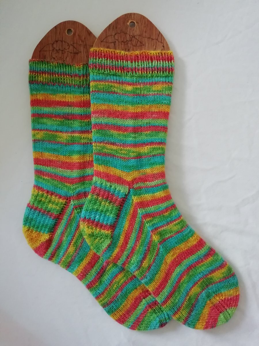 Socks, Hand Knitted, adult MEDIUM, size 5-6 PARROT