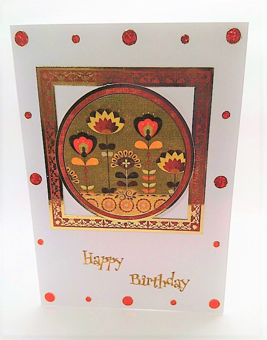 Happy Birthday Abstract Floral Handmade Greeting Card FREE P&P to UK