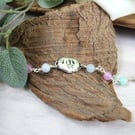 Sentiment Bracelet. Recycled Silver Nugget Wish & Star with Gemstone Beads