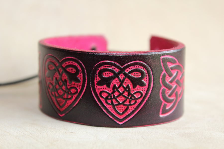 Leather Wrist Cuff: Celtic Heart Knot Bracelet