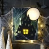 Halloween themed Haunted House Suncatcher Stained Glass Art 