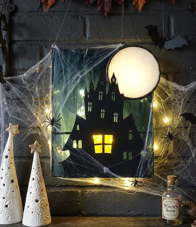 Gothic Haunted House Suncatcher Stained Glass Art 