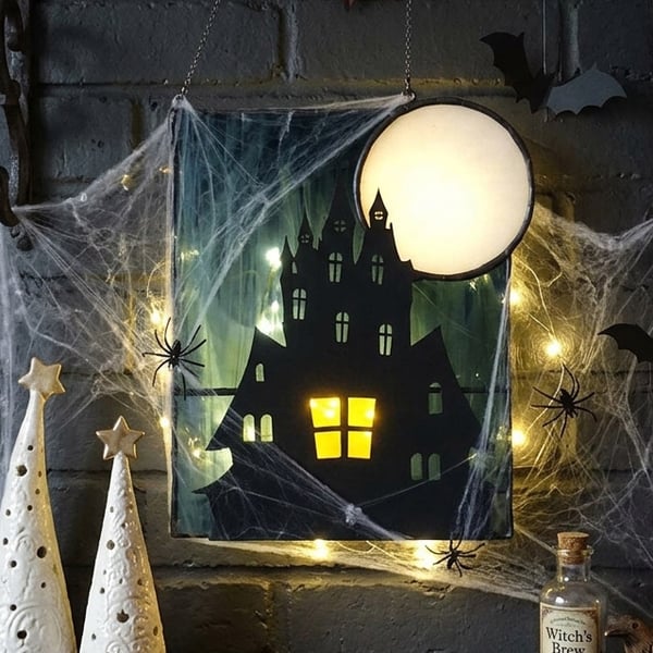 Gothic Haunted House Suncatcher Stained Glass Art 