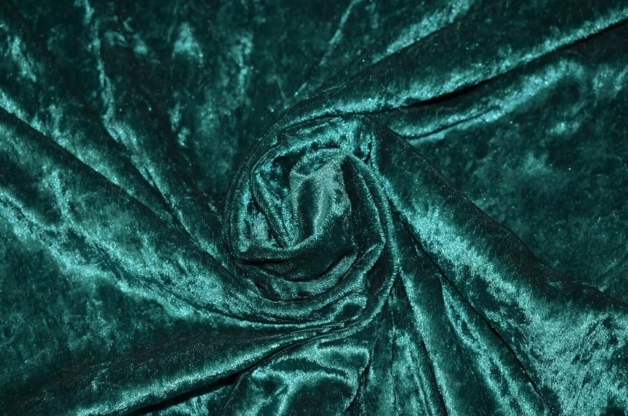 crushed velvet fabric material stretch soft bottle dark green 1 metre