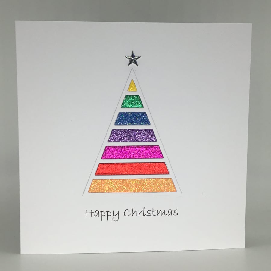 Rainbow glitter tree Christmas card
