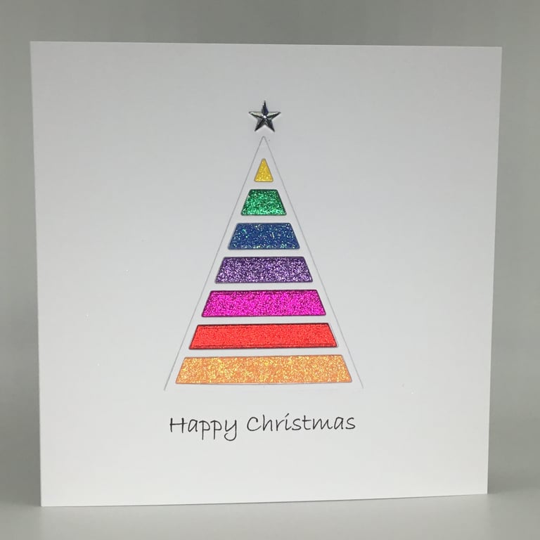 Rainbow glitter tree Christmas card
