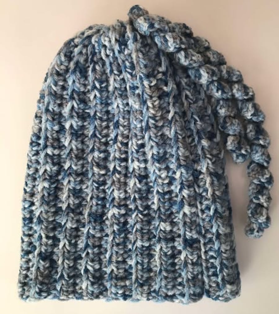 Handmade crocheted Blue Hat 2 tentacles