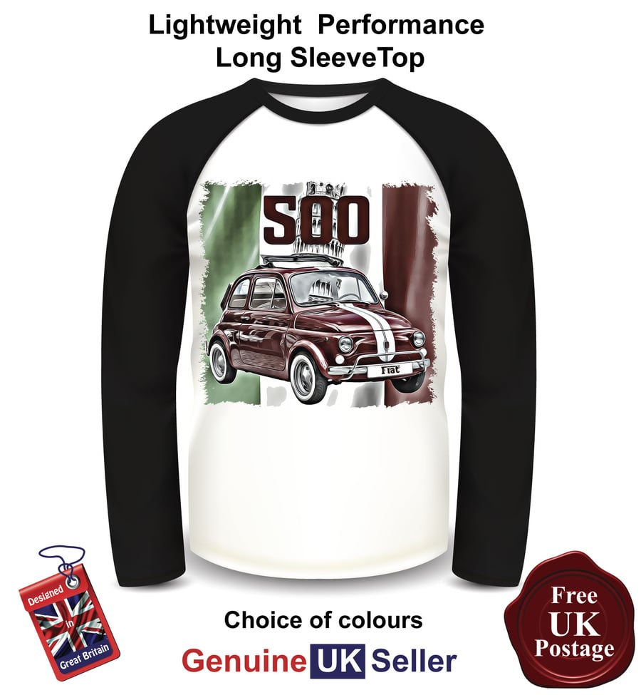 Old Fiat 500, Fiat Mens Top, Fiat 500 Long Sleeve T Shirt, 