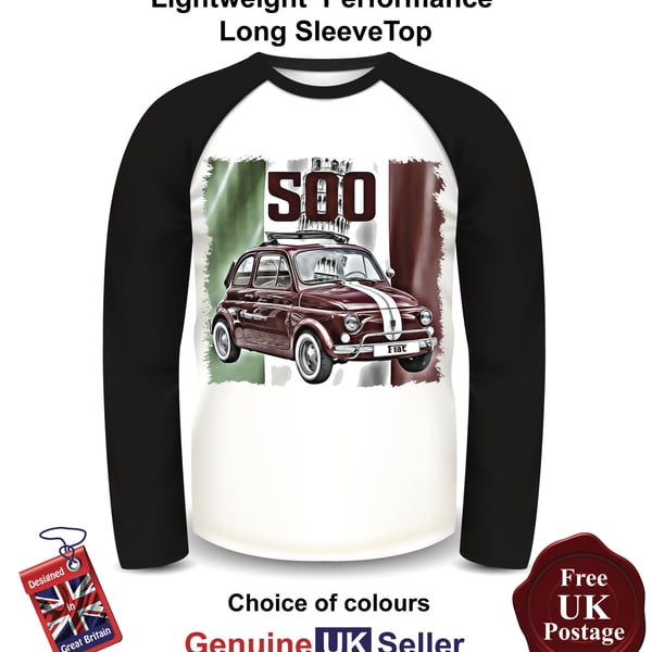 Old Fiat 500, Fiat Mens Top, Fiat 500 Long Sleeve T Shirt, 