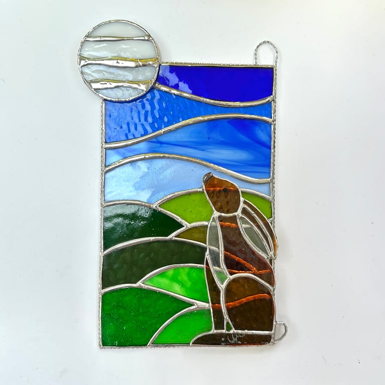 Stained Glass Hare Panel - Moon Gazing Hare - Window Decoration