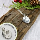 Silver Pebble Necklace. Embossed Pattern with Engraved Moon, Stars and Message