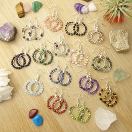 Crystal Hoop Dangle Earrings, Wire Wrapped Crystal Earrings, Sparkling Hoops