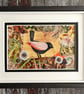 Mixed media collage of bird, gift for bird lover, nature lover, textile art,  - Image 4