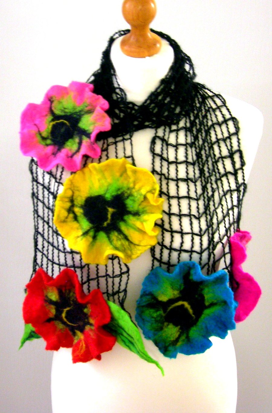   SALE...  Hand Felted, Wool Jewelry FELTED necklace scarf -100% WOOL MERINO