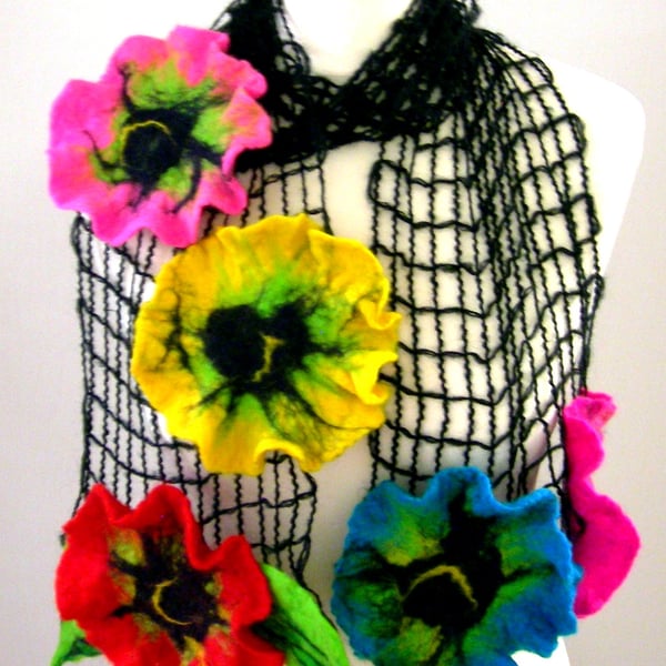   SALE...  Hand Felted, Wool Jewelry FELTED necklace scarf -100% WOOL MERINO