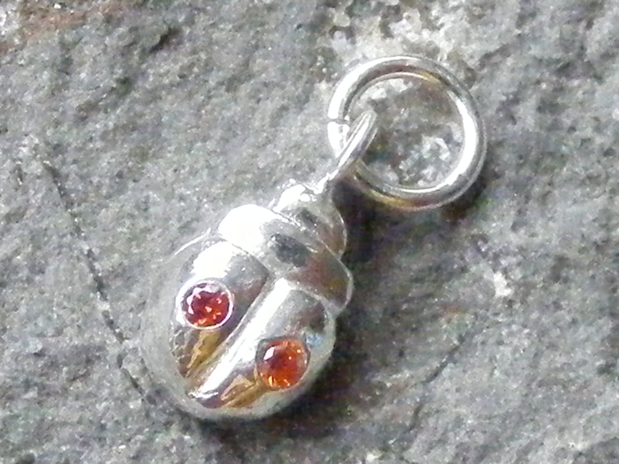 Fine Silver Ladybird Charm Set With CZ Stones and Sterling Silver Loop