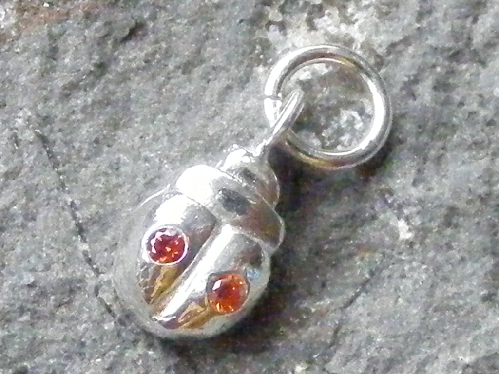 Fine Silver Ladybird Charm Set With CZ Stones and Sterling Silver Loop