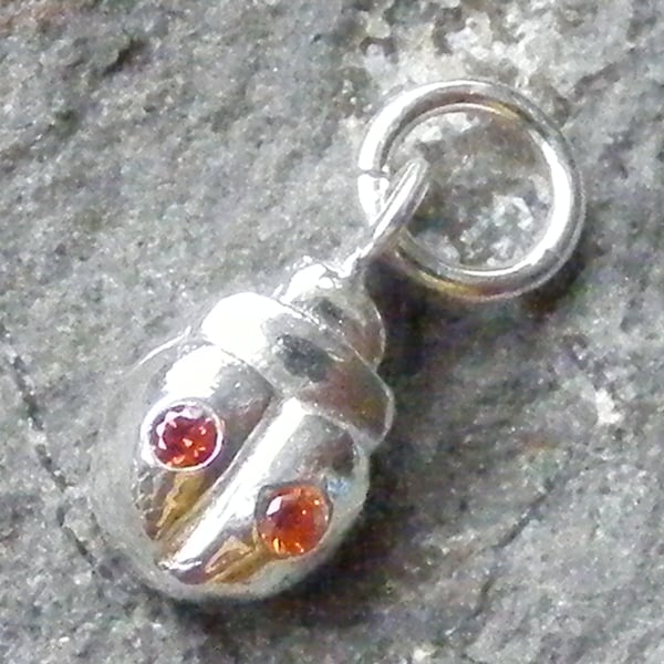 Fine Silver Ladybird Charm Set With CZ Stones and Sterling Silver Loop