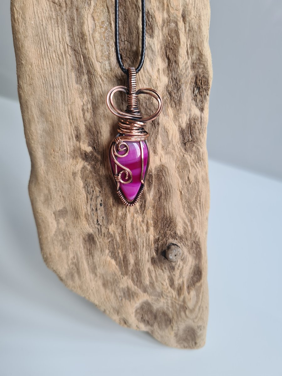 Handmade Unique Natural Pink Botswana Agate & Copper Pendant Necklace Gift Boxed