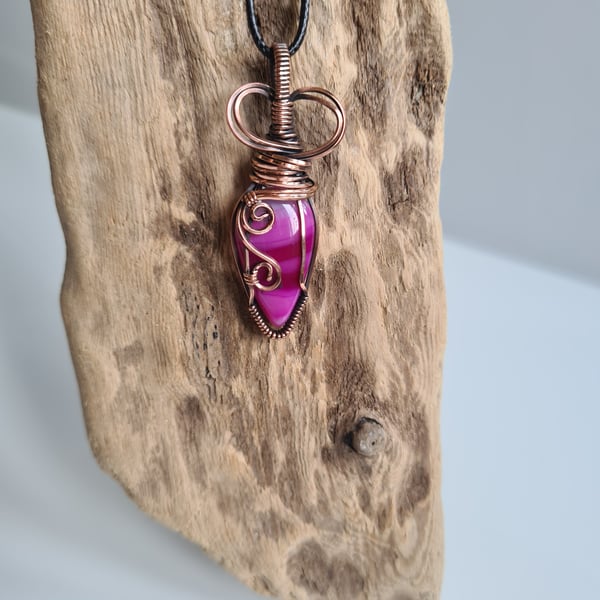 Handmade Unique Natural Pink Botswana Agate & Copper Pendant Necklace Gift Boxed