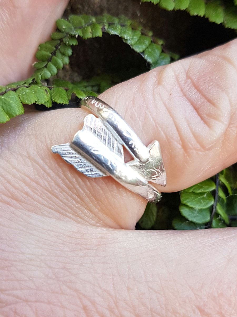 Wraparound sterling silver arrow ring, made to order
