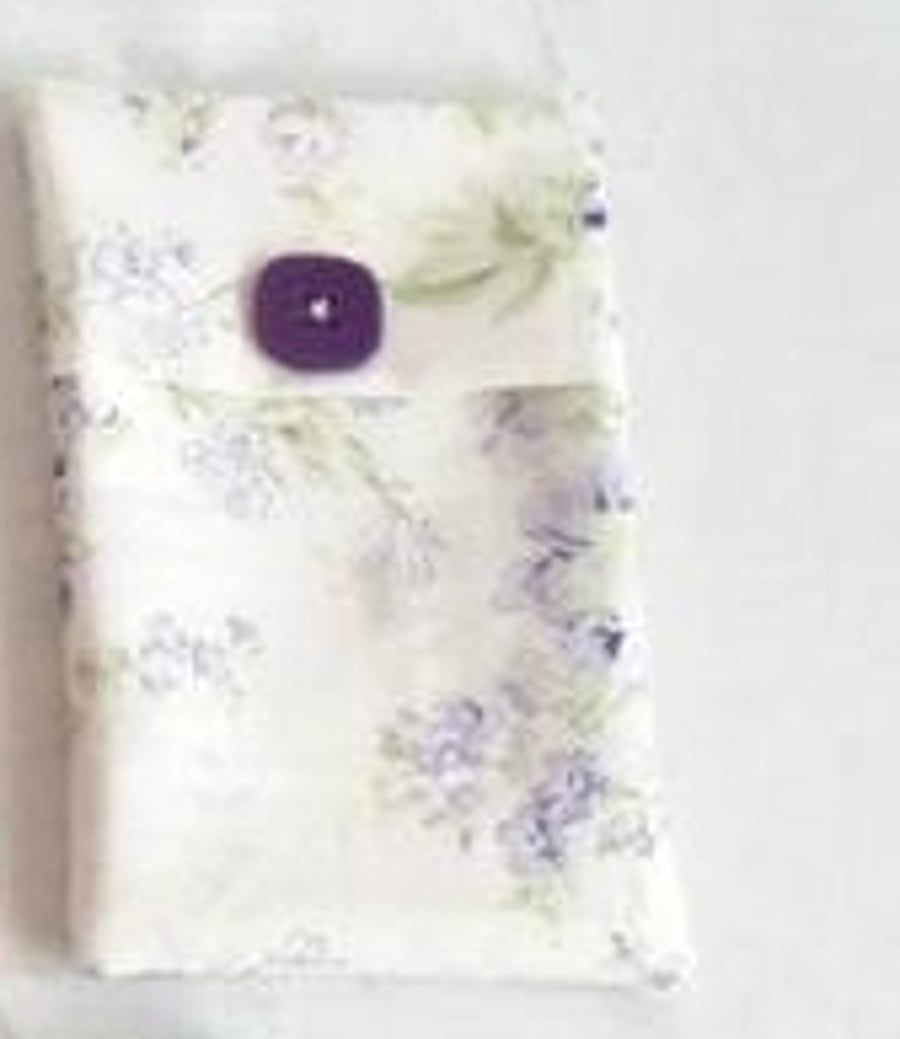 white and lilac floral  cotton tampon holder, discrete tampax pouch for your bag