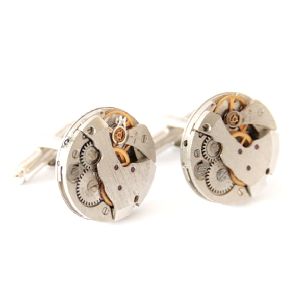 Novelty Retro Futuristic Cufflinks of real watch hearts, wedding gift for groom