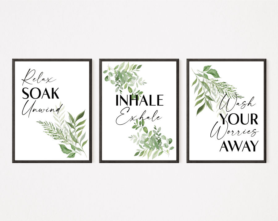 Bathroom prints wall art wall decor botanical leaf print