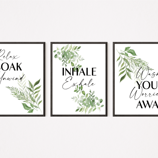 Bathroom prints wall art wall decor botanical leaf print