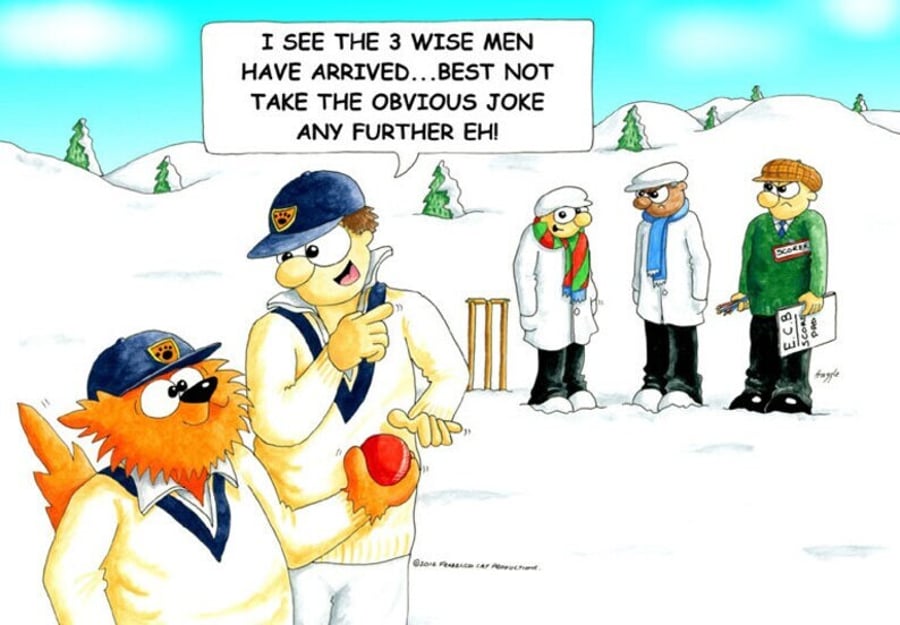 Cricket Christmas card. The three wise men. Funny cartoon card. FREE UK P&P