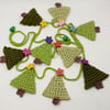Crochet Christmas Tree Garland with Wooden Button Stars (9 Trees) 