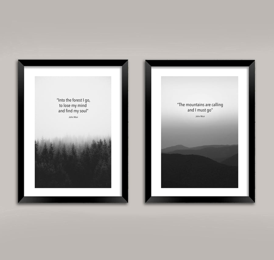 Inspirational Landscape Prints: John Muir Quotes, Into the Forest and Mountains 