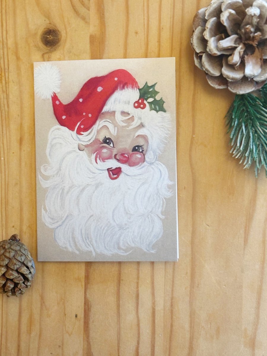 Retro Santa card - Folksy