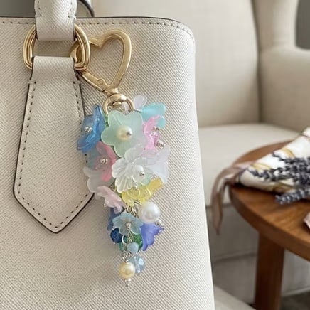 Pretty floral handbag heart charm keyring, holiday accessories 