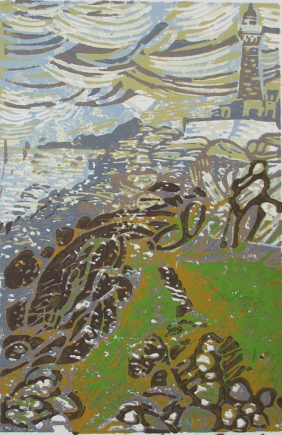 Ardnamurchan Lighthouse, Original Reduction Linocut Print