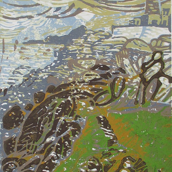 Ardnamurchan Lighthouse, Original Reduction Linocut Print