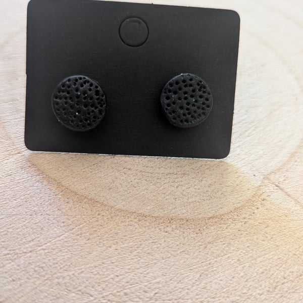 Black Pitted Polymer Clay Stud Earrings