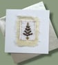 Hand embroidered Christmas card with mini Christmas tree picture. Luxury, unique