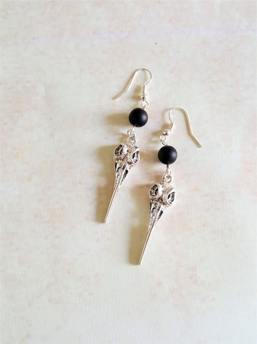 Steampunk Bird Skull Dangle Earrings Gothic Halloween Jewellery