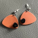 Brown Handcrafted Leather Earrings with Black Roses
