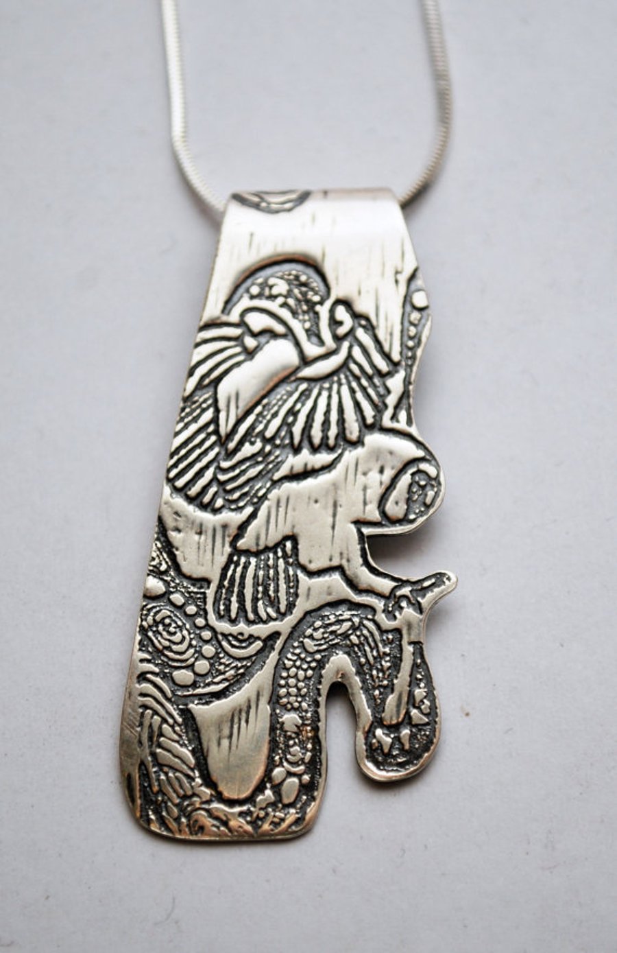 Sterling silver flat owl pendant