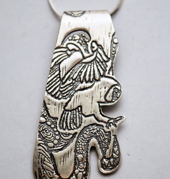 Sterling silver flat owl pendant