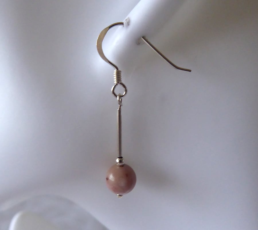 Pale Rhodochrosite & Sterling Silver Earrings
